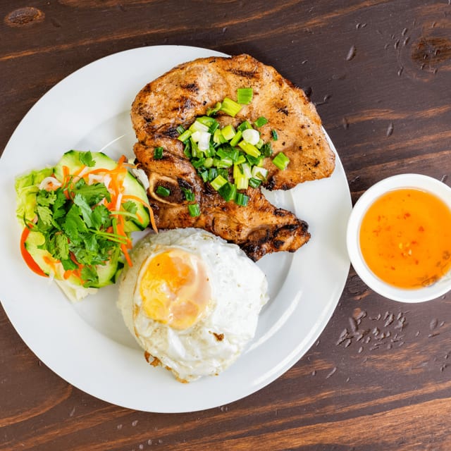 Rice Plate with Grilled Pork Chop & Fried Egg.