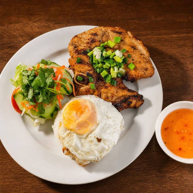 Rice Plate with Grilled Pork Chop & Fried Egg.